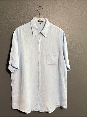 Tasso Elba 100% Linen Short Sleeve Button Down Size L